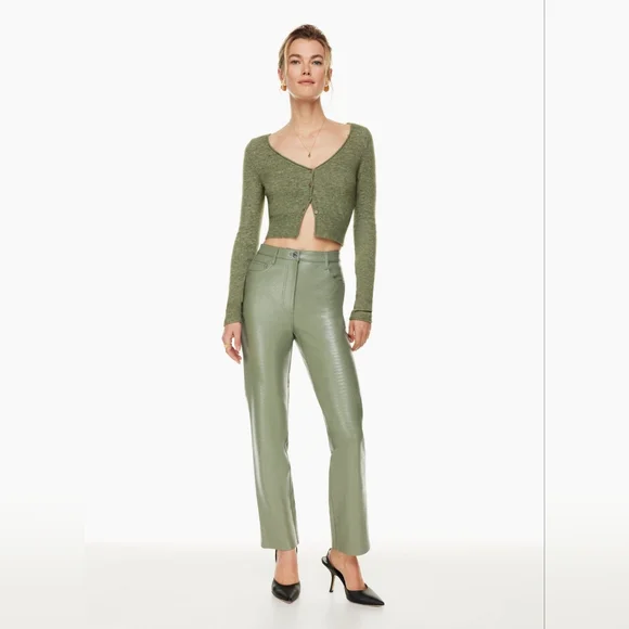 Aritzia Wilfred THE MELINA PANTS Python-embossed Vegan Leather Straight Leg Sage - Picture 6 of 9